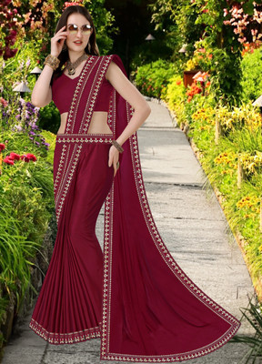 RichEraa Self Design Bollywood Lycra Blend, Chiffon Saree(Maroon)