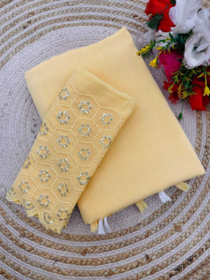 ZENFAB THREADS Embroidered Bollywood Georgette Saree(Pack of 2, Yellow)