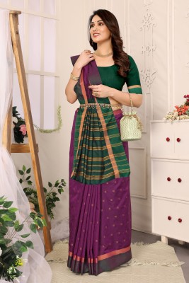 VJ FASHION Printed Bollywood Cotton Silk Saree(Purple)