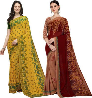 kashvi sarees Printed Daily Wear Georgette Saree(Pack of 2, Multicolor)