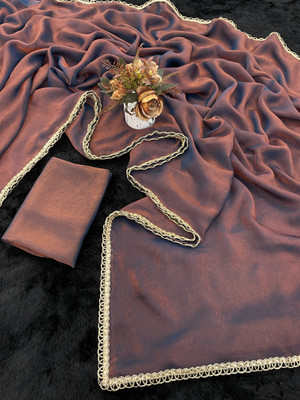 V AMAN FASHION Embroidered Bollywood Jimmy choo Saree(Brown)