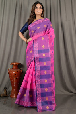 CommonHouseee Self Design Tant Pure Cotton Saree(Multicolor)