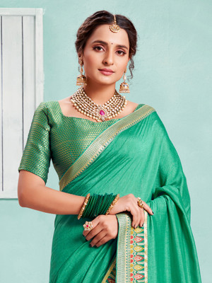 Divastri Embellished Bollywood Silk Blend Saree(Light Green)