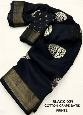 Dhanlaxmi CreationLLP Woven Hand Batik Handloom Cotton Blend, Crepe Saree(Black)