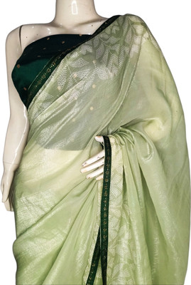 laxmipatni Floral Print Bollywood Silk Blend Saree(Light Green, Green)