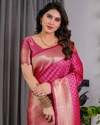Hensi sarees shop Woven Arani Pattu Jacquard Saree(Pink)