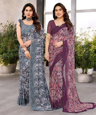 Moda Rapido Printed Bollywood Georgette Saree(Pack of 2, Multicolor)