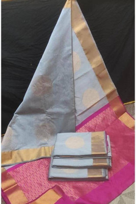 Sanwariya Silks Woven Kanjivaram Art Silk, Pure Silk Saree(Grey, Pink)