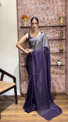 VISVASTA Self Design, Woven, Printed, Floral Print, Striped Bollywood Nylon, Silk Blend Saree(Purple)