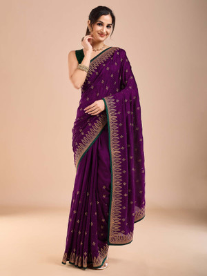 Tasrika Embroidered Bollywood Silk Blend Saree(Purple)