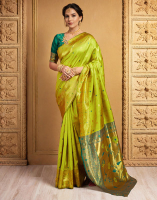 Mahastree Woven Paithani Silk Blend Saree(Light Green)