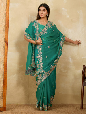 sareya veela Embroidered, Floral Print, Embellished Bollywood Chiffon Saree(Light Green)