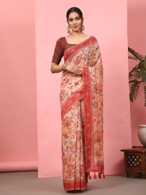 Divastri Digital Print Chanderi Cotton Blend Saree(Orange)