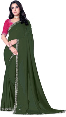 radhe creation Self Design Bollywood Silk Blend Saree(Green)