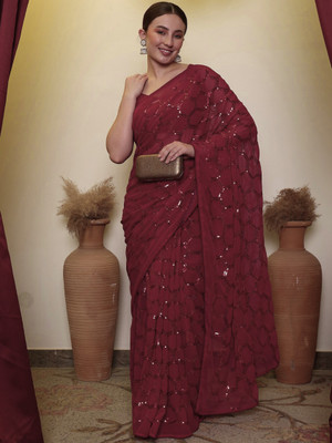 Divastri Embroidered Bollywood Georgette Saree(Maroon)