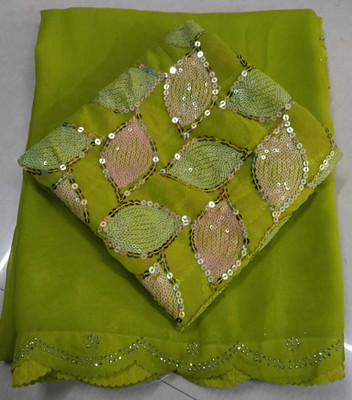 GRIFEZ Solid/Plain Bollywood Georgette Saree(Pack of 2, Light Green)