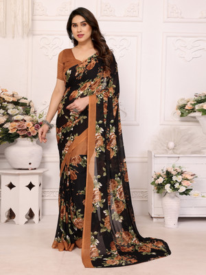 AAI LAXMI CREATION Digital Print, Printed Daily Wear Georgette Saree(Orange)