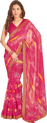 Pranjal Printed Bandhani Chiffon Saree(Pink)