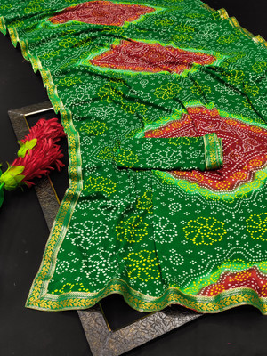 maayro Printed Bandhani Georgette Saree(Multicolor)