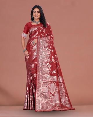 MANSSAREE Woven Banarasi Art Silk Saree(Maroon)