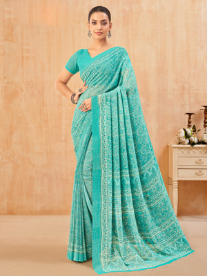 ANOUK Printed Daily Wear Georgette Saree(Light Blue)