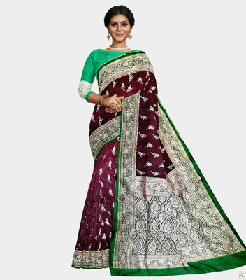 HouseOfCommon Woven, Self Design Banarasi Silk Blend Saree(Brown)