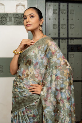 MIRCHI FASHION Floral Print Daily Wear Chiffon, Georgette Saree(Green, Multicolor)