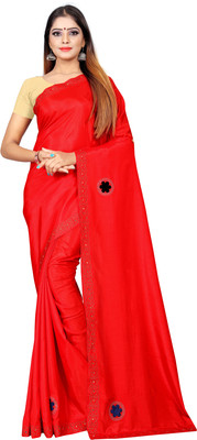 SISA ENTERPRIZE Embellished, Solid/Plain Bollywood Net Saree(Red)