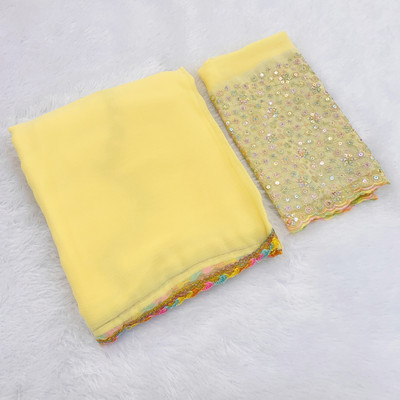 saanvi Solid/Plain, Self Design Bollywood Georgette Saree(Yellow)