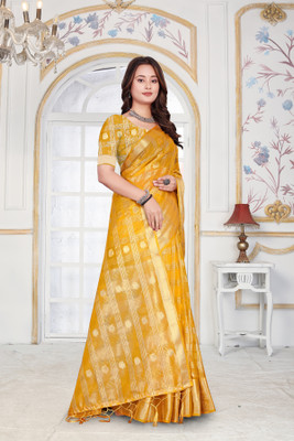 Aarunika fashion Tie-Dye Bollywood Organza Saree(Yellow)