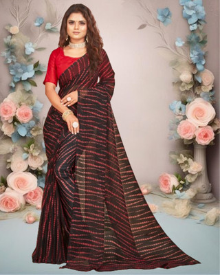 Jayu Printed Bandhani Georgette Saree(Brown)