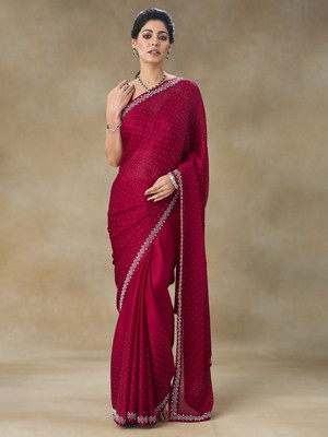 FABMORA Embellished Bollywood Satin, Chiffon Saree(Pink)