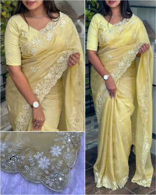 Divastri Embroidered Bollywood Silk Blend Saree(Yellow)