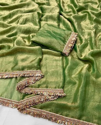 Aamvii Solid/Plain Bollywood Chiffon, Pure Silk Saree(Light Green)