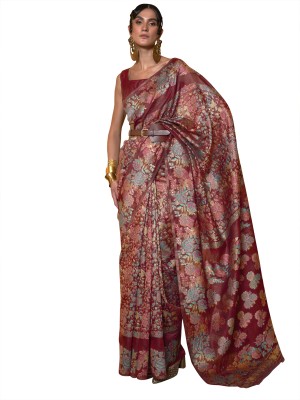 Akhilam Embellished Bollywood Silk Blend Saree(Maroon)