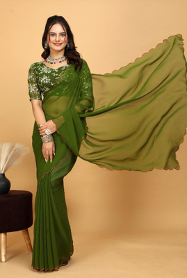 V AMAN FASHION Solid/Plain Bollywood Georgette Saree(Dark Green)