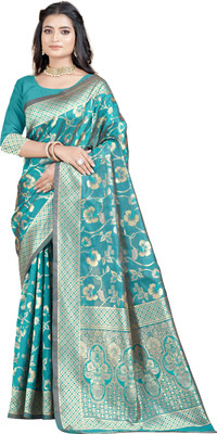 DHAYNAAND REEWA FASHION Woven Banarasi Jacquard Saree(Light Blue)