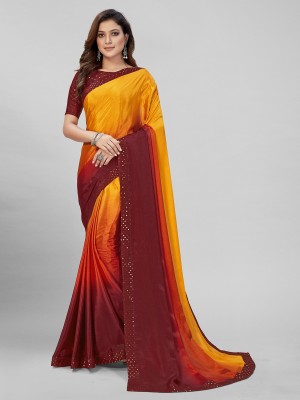 Hirvanti Fashion Embellished Bollywood Pure Silk Saree(Orange)