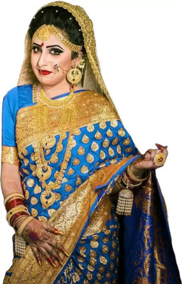 SHREE AMBAJI FASHION Woven Banarasi Handloom Silk Blend Saree(Light Blue)