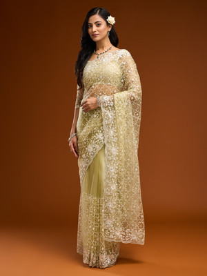 KASEE Embroidered Bollywood Net Saree(Light Green)