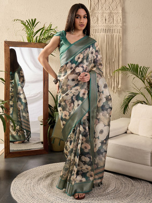 Sareemall Digital Print Chinnalapattu Silk Blend Saree(Green)