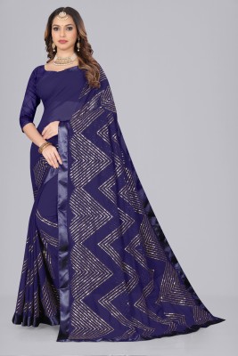 Saraswati Fab Embroidered Bollywood Georgette Saree(Dark Blue)