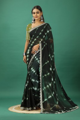 AVM SILK MILLS Self Design Bollywood Georgette Saree(Dark Green)