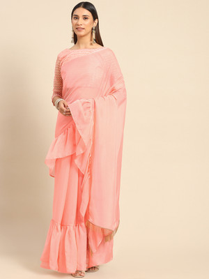 Divastri Solid/Plain Bollywood Chiffon Saree(Pink)