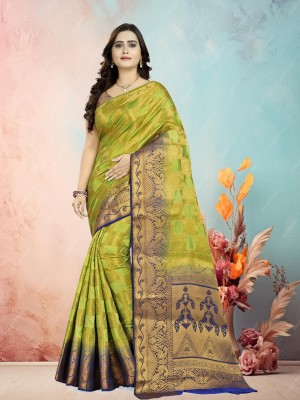 Divastri Woven, Embellished Banarasi Silk Blend Saree(Light Green)