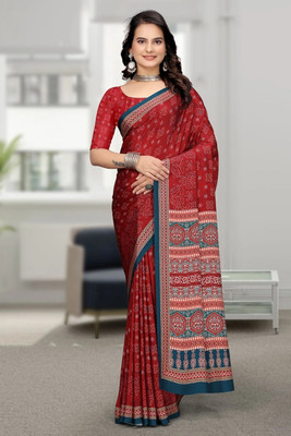 SHIV FASHION Printed Bollywood Crepe Saree(Maroon)