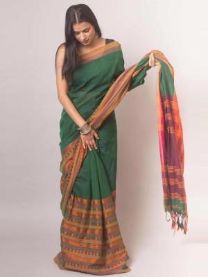 SSK Woven, Solid/Plain Bollywood Handloom Cotton Blend Saree(Multicolor)