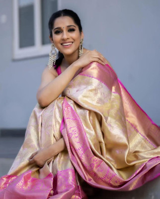 RK SHARMA Printed Bollywood Silk Blend Saree(Cream)