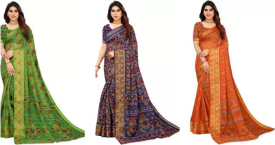 Vimalnath Synthetics Printed Bollywood Cotton Silk Saree(Pack of 3, Multicolor)