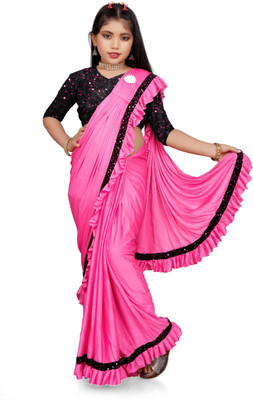 MANUSHITREND Embellished Daily Wear Lycra Blend Saree(Pink)